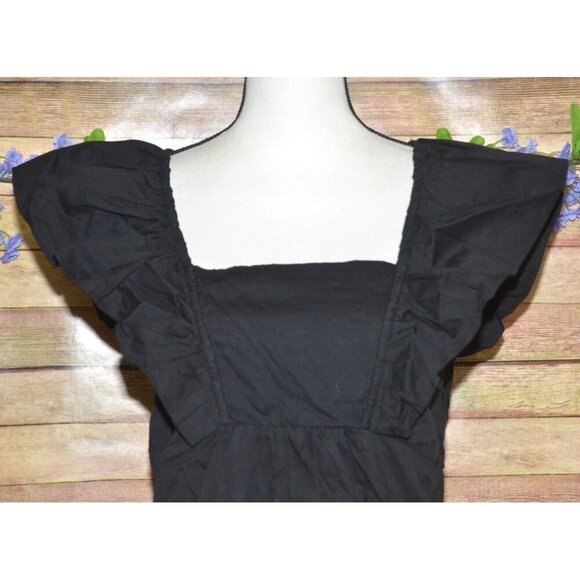 Ee:some Ladies Black Cropped Blouse Top Size L Cotton Square Neck Smocked Casual - Picture 2 of 9